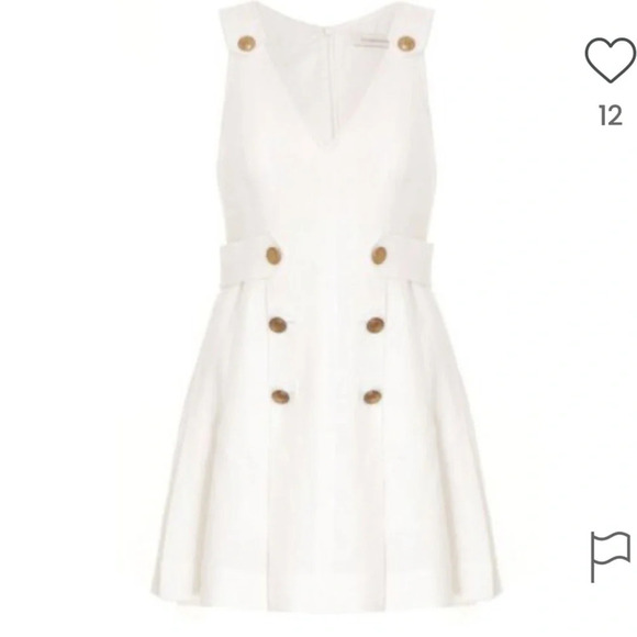 Zimmermann Lovestruck Gold Buttoned Linen Mini Dress Sz 3 US 10 White nwt - Picture 2 of 15
